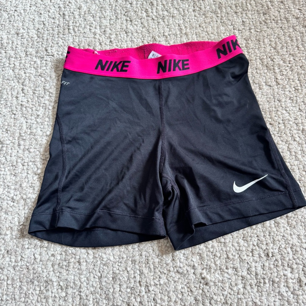 Nike Black and Pink Athletic Shorts with Elastic Waistband